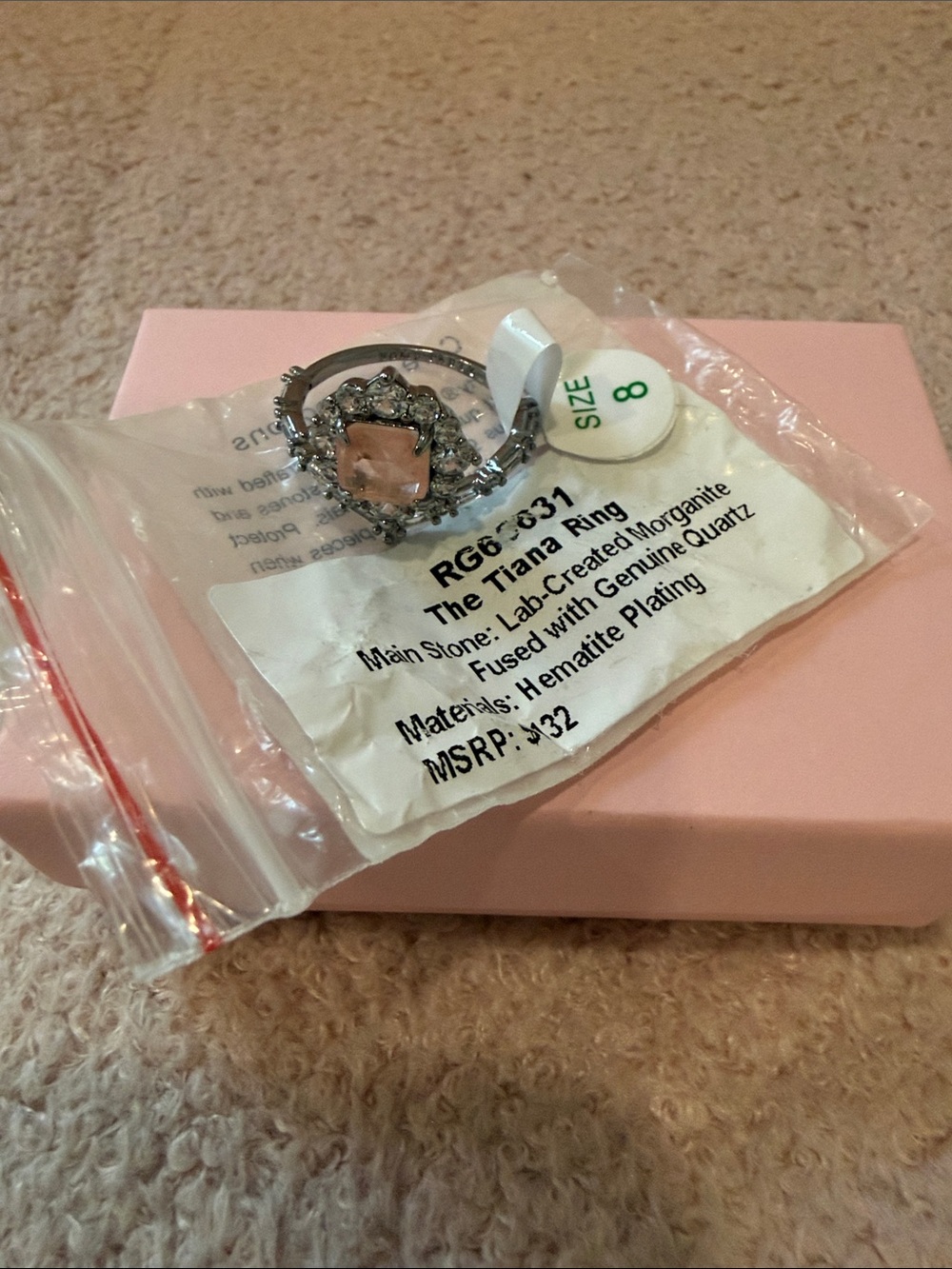 NWT Bomb Party- The Tiana Ring - Pink Morganite Henatite Plated Ring (Size 8)